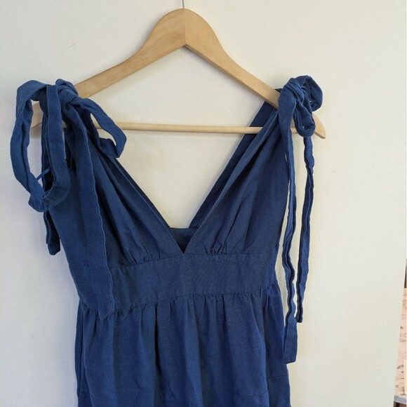 House of Harlow 1960 Linen Blend Tiered Dress Medium Boho Flowy Tie Midi Maxi XS - Picture 2 of 5